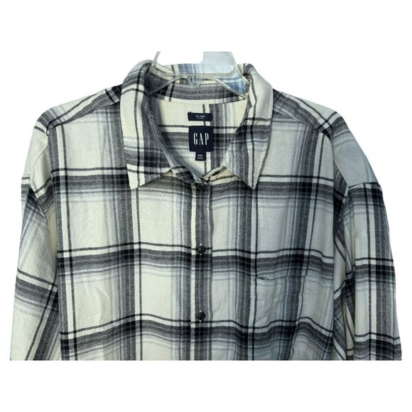 GAP Womens Oversized Relaxed Fit Flannel Big Shirt Sz XXL Button Front Gray NEW - Picture 5 of 8